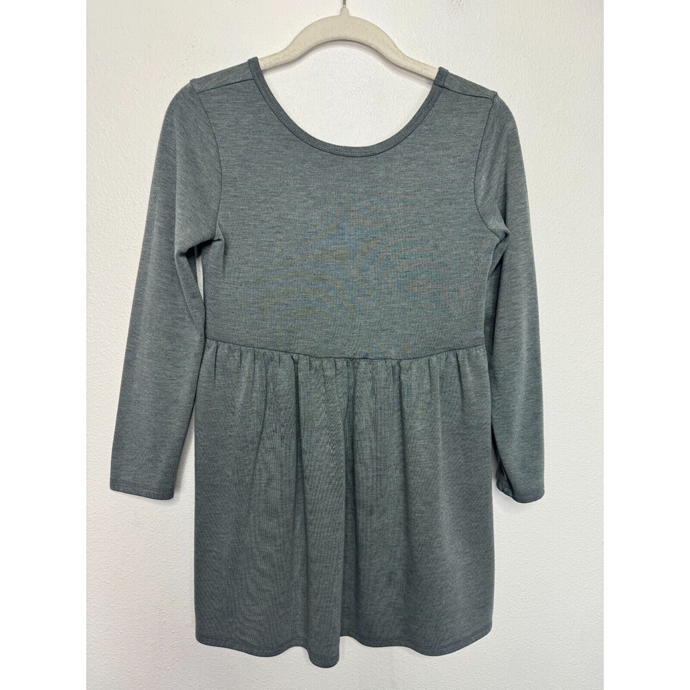 Cat & Jack Large (10/12) Kids Babydoll Dress Gray Long Sleeve Round Neck Pocket